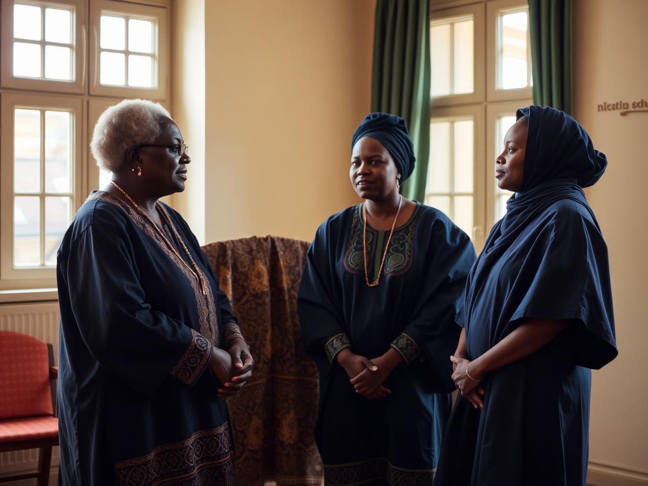 WICUDA members in traditional attire in conversation