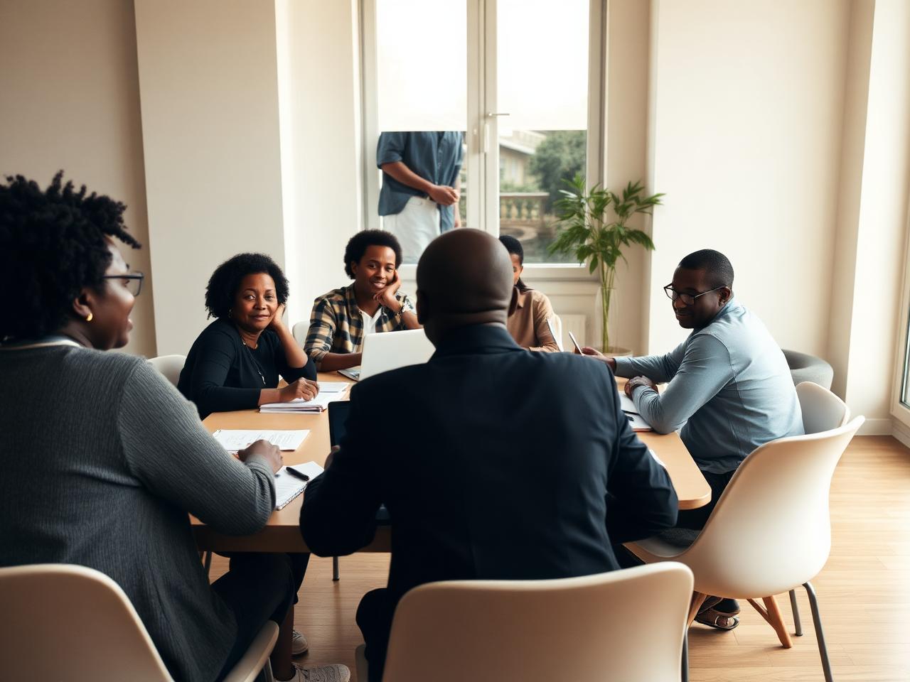 Association members planning together around a table